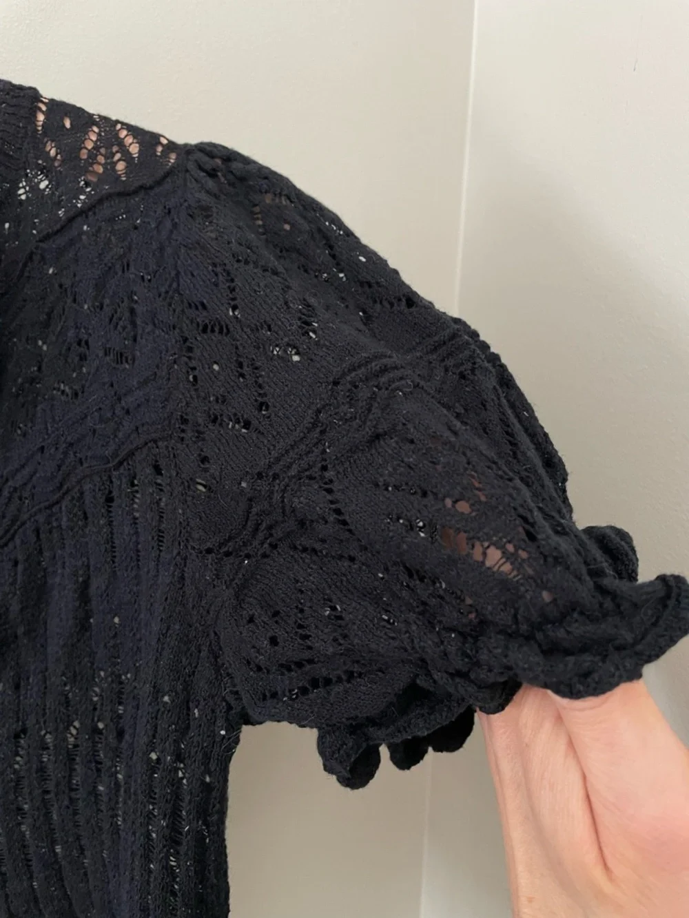 Free People Lucie Crochet Crop Cardigan Sweater Size XS Black Cottagecore Boho - Picture 8 of 10
